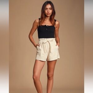 LUSH First Things First Beige Paperbag Waist Shorts